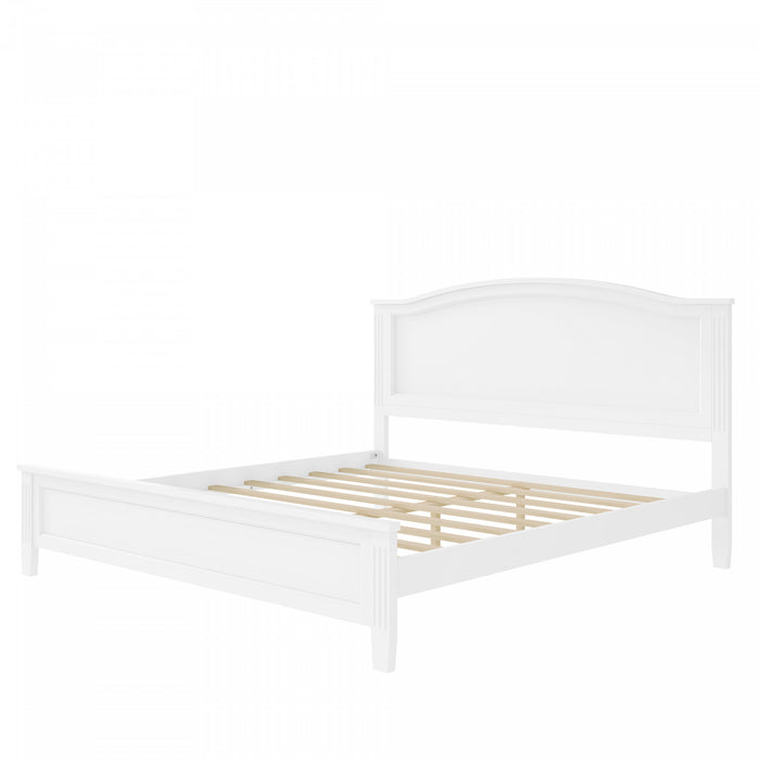 Benson Full Size Solid Wood Platform Bed with Stylish Headboard, White