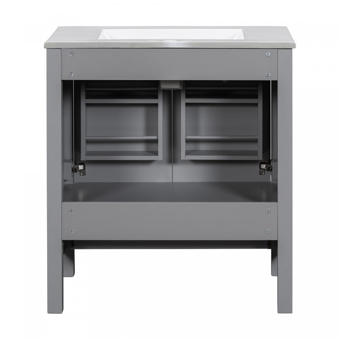 Harper 30 Inch Bathroom Vanity with Ceramic Sink and Smart Storage Cabinet, Grey