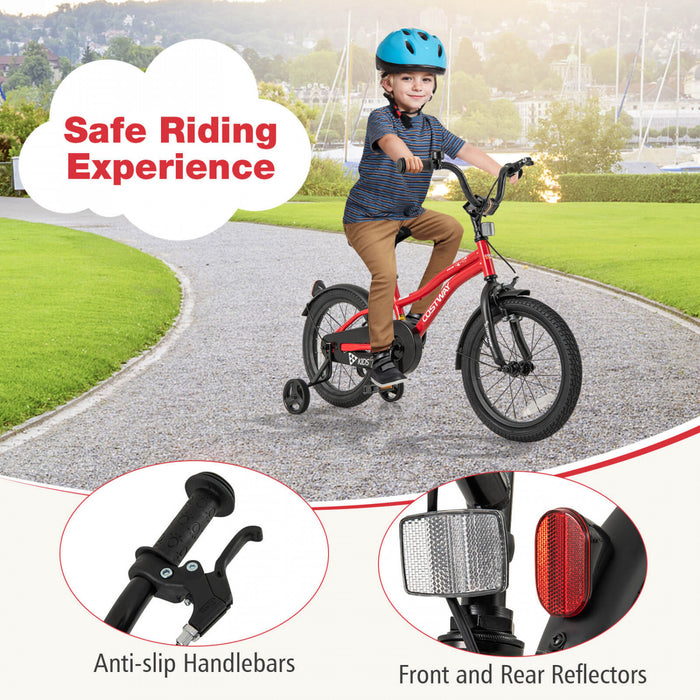 Costway 16\" Kids Bike For 4-7 Years Old Boys & Girls With Adjustable Seat Handbrake Reflectors Red