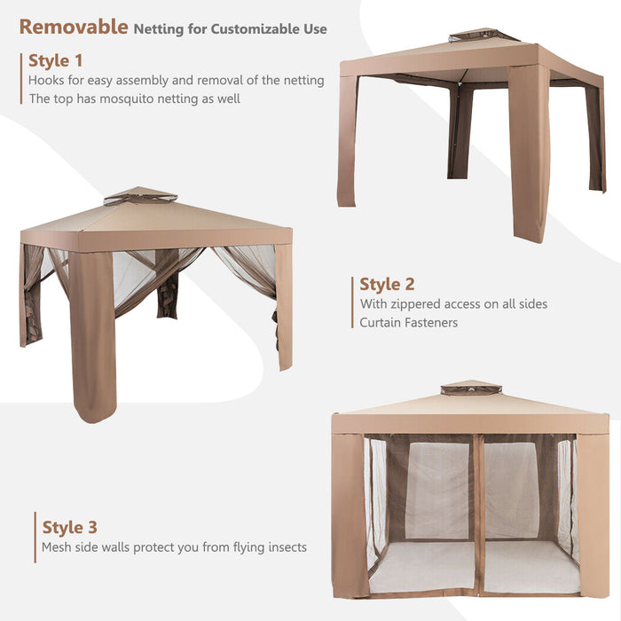 Costway 10'x 10'2-tier Canopy Gazebo Tent Outdoor Netting Picnic Party Sun Shade