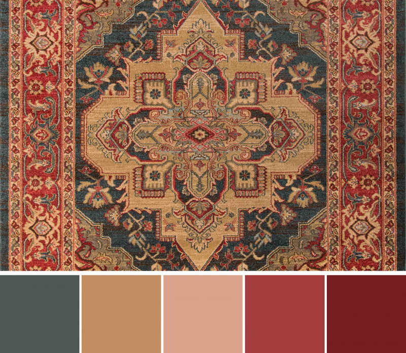 Lux Traditional 9'3\" x 12'6\" Area Rug in Blue Indoor Area Rug