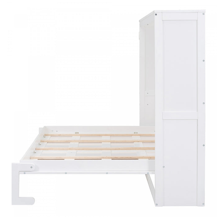 Evelyn Space-Saving Murphy Wall Bed with Foldable Cabinet Design,Full Bed,White