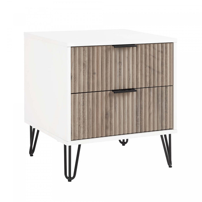 Dumbo Modern 20\" Fluted Nightstand in Rustic Gray and White (2-Drawer)