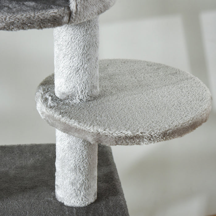 Pawhut 89\"-100\" Floor To Ceiling Cat Tree 6-tier Cat Climbing Tower Adjustable High With Scratching Post Board, Ramp, Cat Condo, Perch, Toy Ball, For Indoor Cat, Light Grey