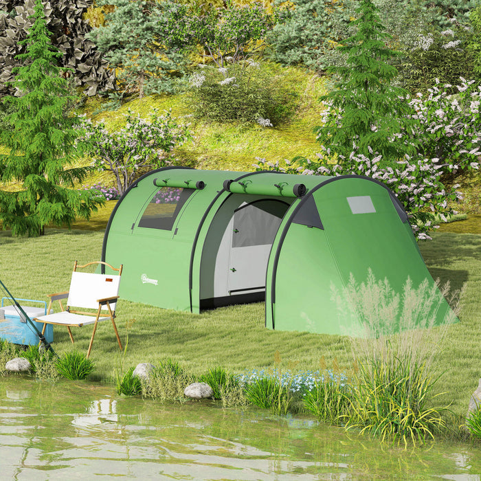 Outsunny 3-4 Person Camping Tent with 2 Rooms, Waterproof Family Tent