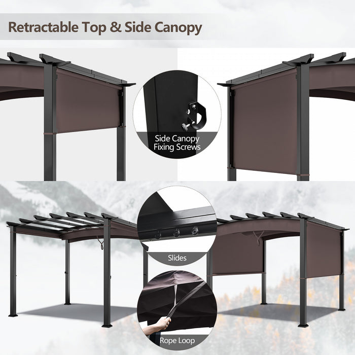 Costway 10 X 10ft Patio Pergola Gazebo Sun Shade Shelter W/retractable Canopy