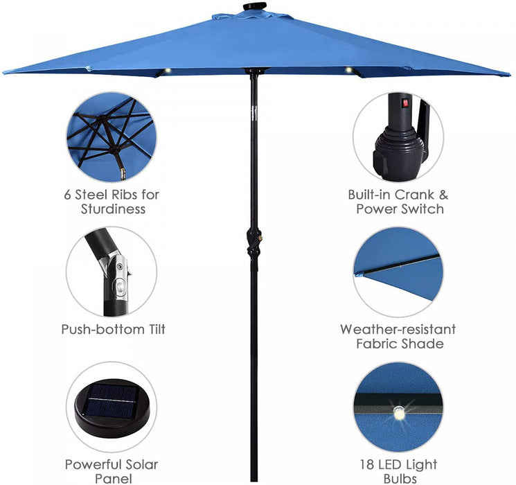 Costway 9ft Market Patio Umbrella w/Solar Lights & 40 LBS Steel Umbrella Stand