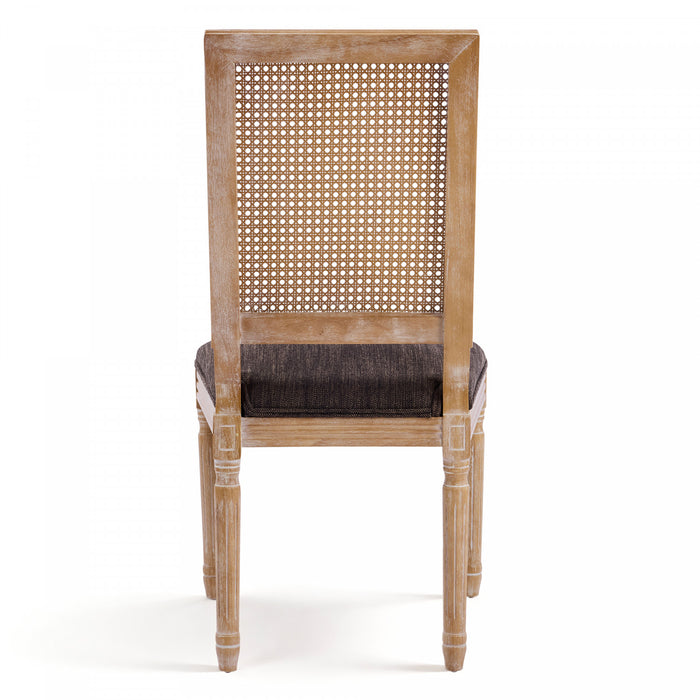 Oliver Solid Wood Rubberwood Dining Chair Set of 2 with Upholstered Seat Cane Backrest and Fluted Legs,Brown