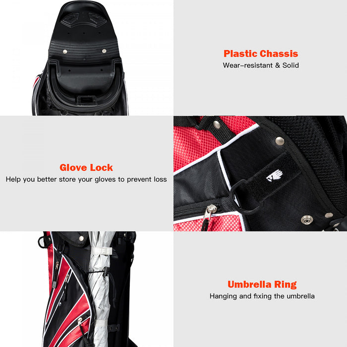 Costway Golf Stand Cart Bag Club W/6 Way Divider Carry Organizer Pockets Storage Red