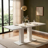 Vero 71 Inch Modern Rectangular Dining Table with Dual Pedestal Base and Marble Effect Finish, White Marble | Vero Table a Manger Rectangulaire Moderne 71 po avec Base a Double Piedestal et Finition Effet Marbre, Marbre Blanc