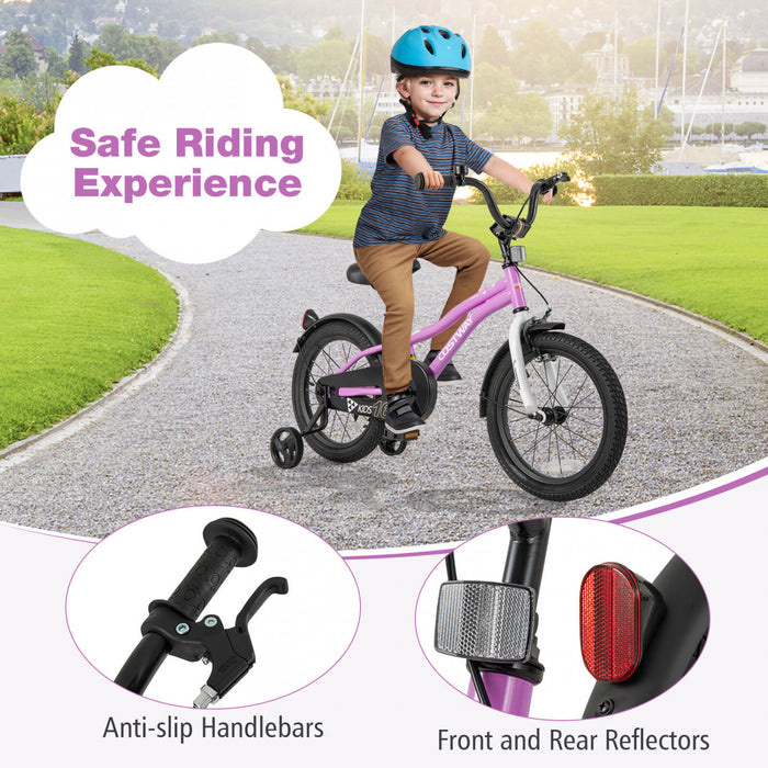 Costway 16\" Kids Bike For 4-7 Years Old Boys & Girls With Adjustable Seat Handbrake Reflectors Purple