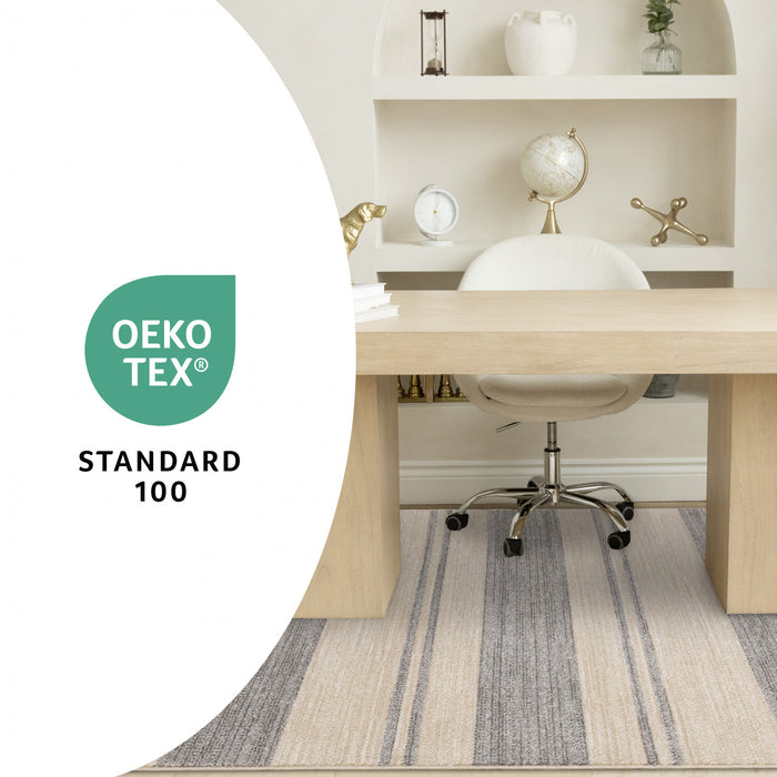 Covington Beige Grey Striped Design Rug, 6'7\" x 9'10\" Indoor Area Rug