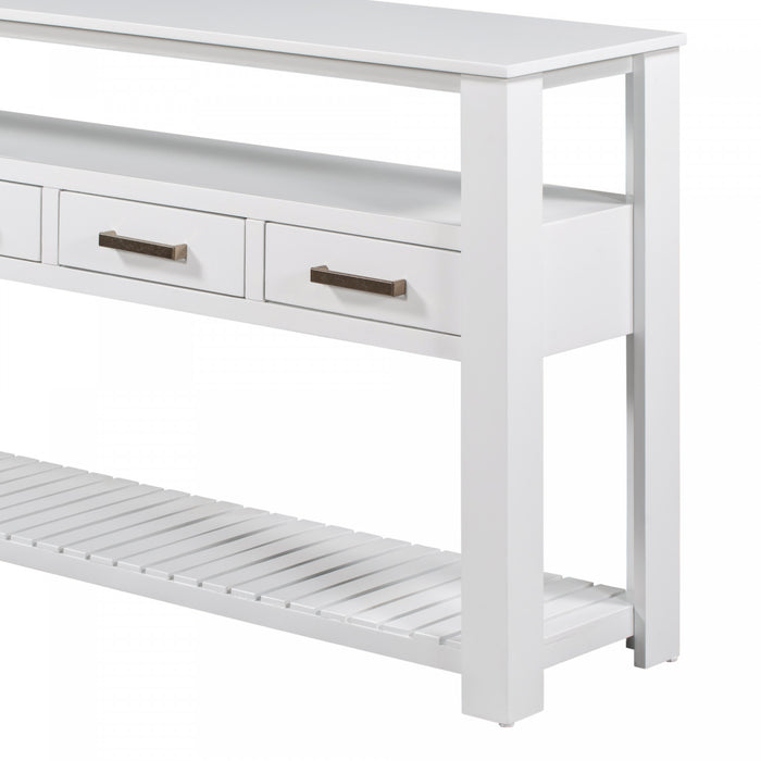 Ava 62.2'' Large Entryway Table with Drawers and Open Shelves,White Sofa Table