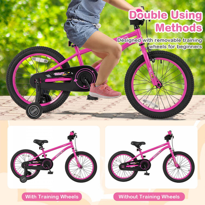 Costway 18-inch Kid's Bike For 4-8 Years Old With Adjustable Saddle & Anti-slip Handlebar Pink