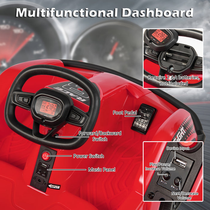 6v Battery Powered Go Kart Kids Ride On 4 Wheel Racer Rc W/ Bumper & Music Red