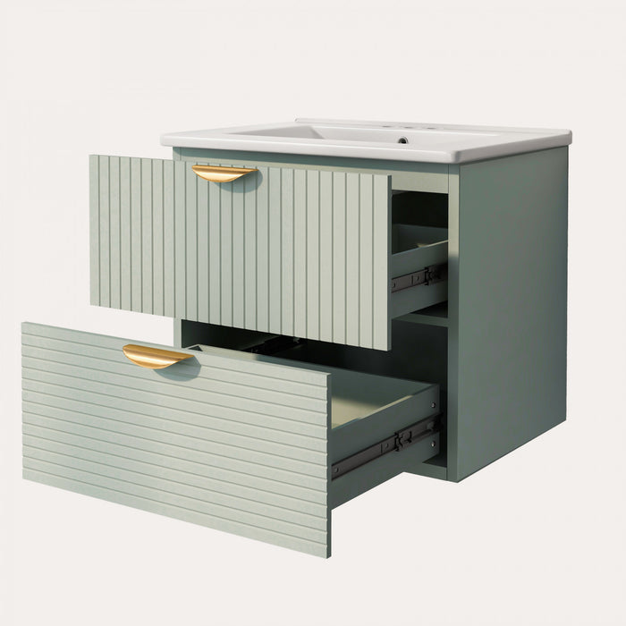 Hugo 48 Inch Modern Wall-Mounted Bathroom Vanity with Drawers, Green