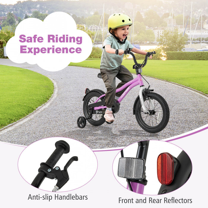 Costway 14\" Kids Bike For 3-5 Years Old Boys & Girls With Adjustable Seat Handbrake Reflectors Purple