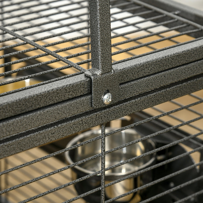 Pawhut Bird Travel Carrier Cage For Parrots Conures African Grey Cockatiel Parakeets With Stand Perch, Stainless Steel Bowls, Pull Out Tray, Black