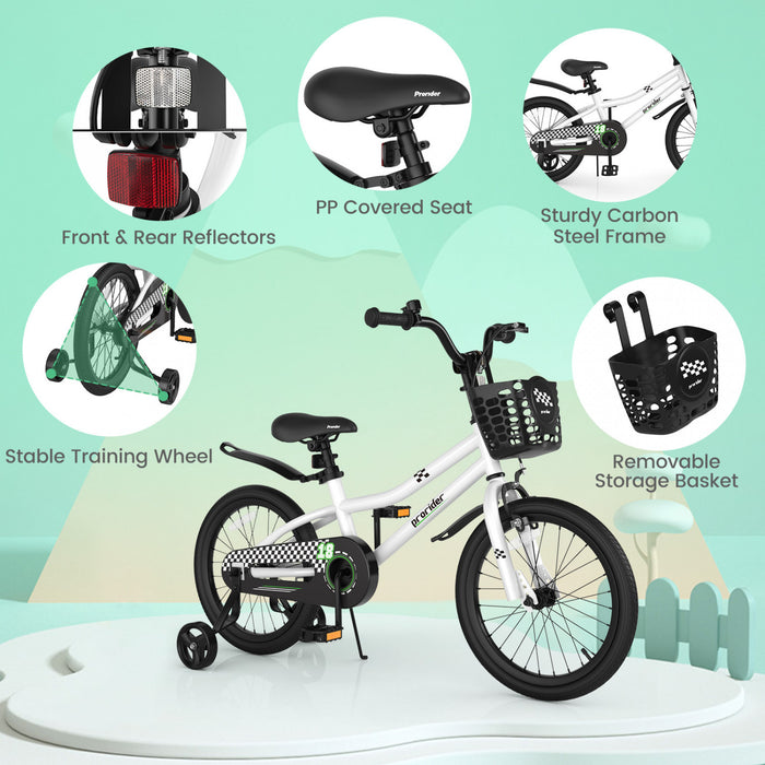 Costway 18\" Kid's Bike With Removable Training Wheels & Basket For 4-8 Years Old White