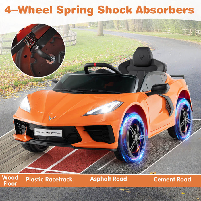 Costway 12v Electric Kids Ride On Car With Remote Control Wireless Connection Lights Orange