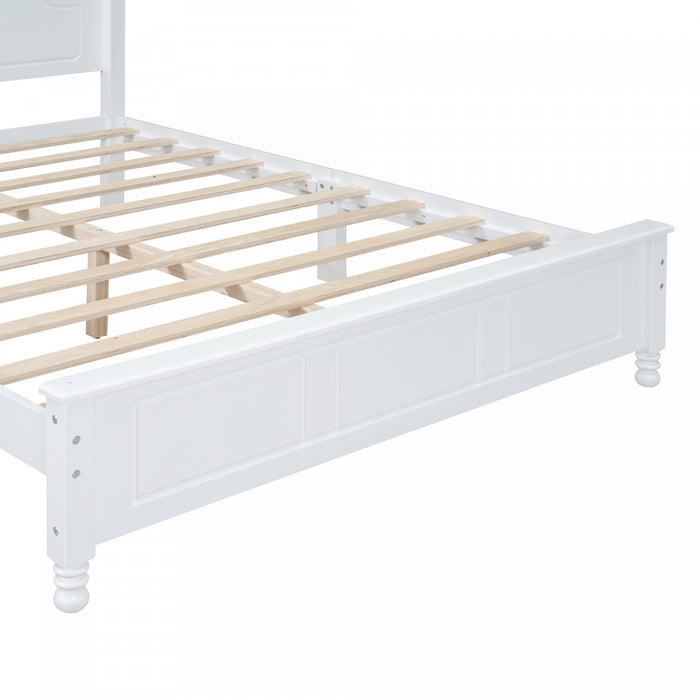Jessie Retro Style Platform Bed with Wooden Slat Support,Queen Size, White Queen Bed