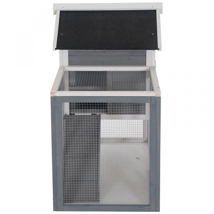 Pawhut 48\" Weatherproof Wooden Rabbit Hutch With Slant Roof And Screened Outdoor Run, Grey