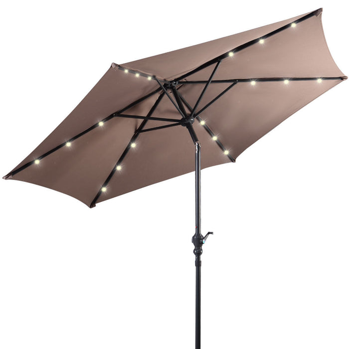 Costway 9ft Patio Solar Umbrella LED Patio Market Steel Tilt w/ Crank Outdoor Tan