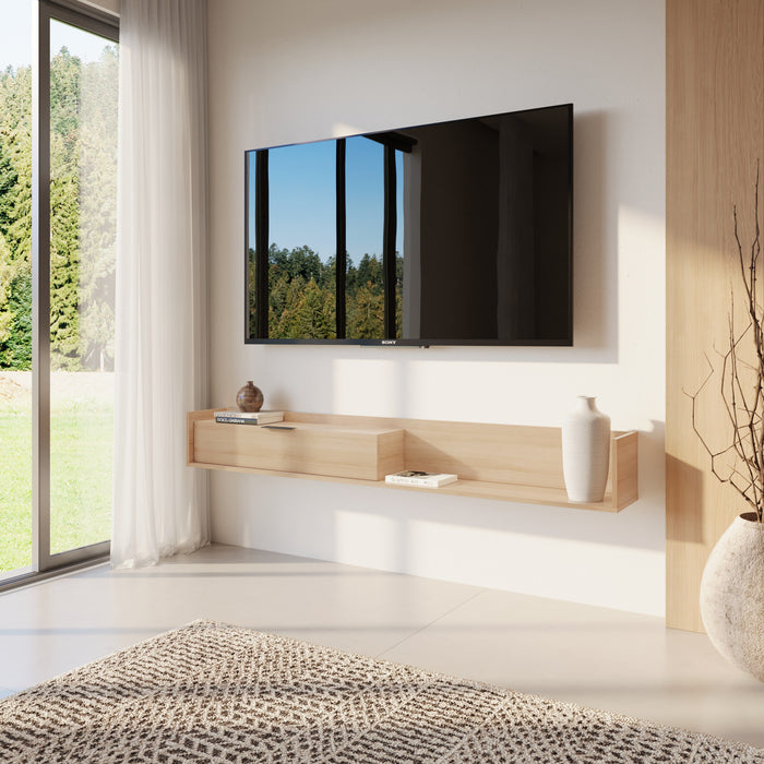 Nordika Slim 72\" Wall-Mounted TV Stand with Storage Cabinet - Natural Blonde Oak