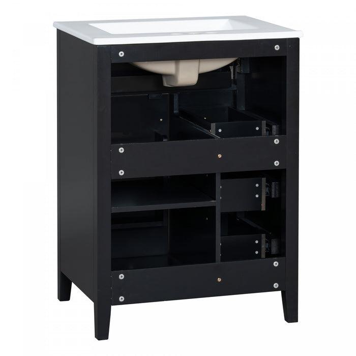 Scott 24\" Bathroom Vanity with Ceramic Sink and Rubberwood Legs, Black