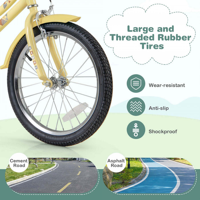 Costway 18\" Kids Bike With Height Adjustable Handlebar Seat Basket Bell Training Wheels Yellow