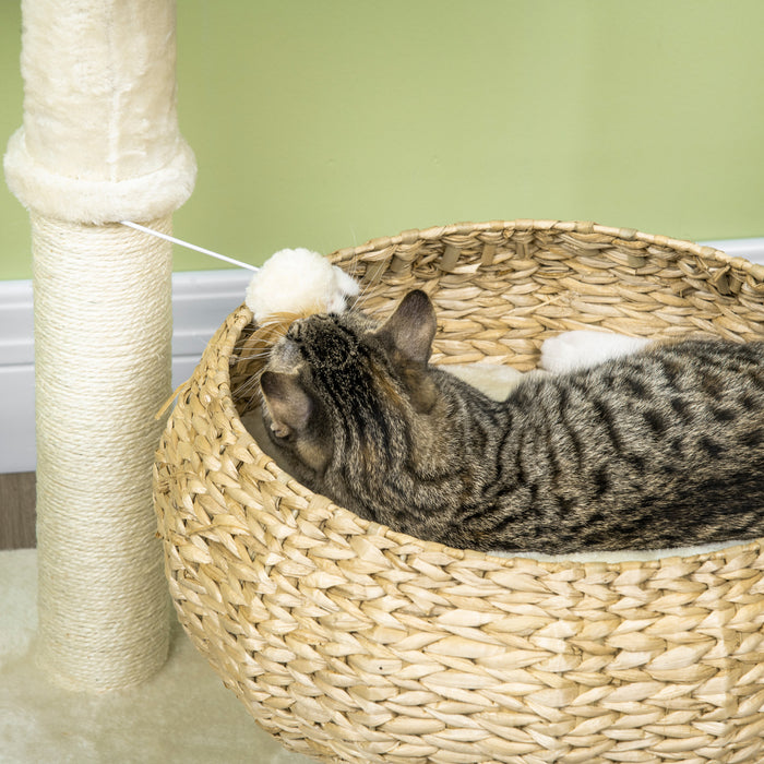 Pawhut 28\" Cat Tree With Scratching Post, Cat Tower For Indoor Cats With Double Beds, Beige
