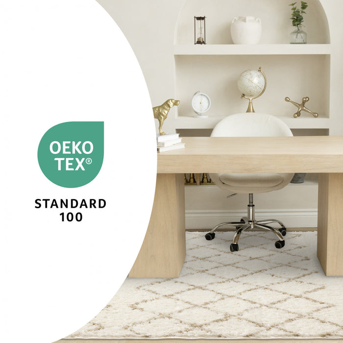 Taylor Cream Brown Lattice Shag Rug, 6'7\" x 9'6\" Indoor Area Rug