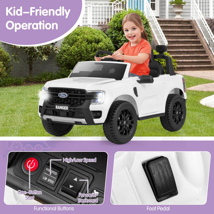 Costway 12v Licensed Ford Ranger Kids Ride On Car With Remote Control Storage Basket White