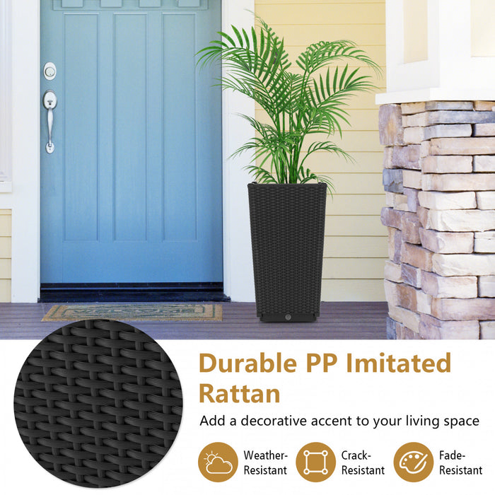 Costway 2pcs Outdoor Wicker Flower Pot 22.5\"tall Planters With Drainage Hole Black