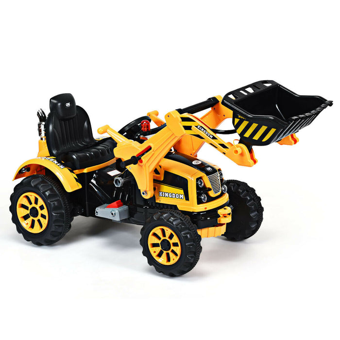 Costway 12v Battery Powered Kids Ride On Excavator Truck With Front Loader Digger Yellow