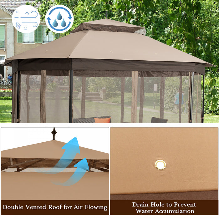 Costway 10' X 12' Octagonal Patio Gazebo Canopy Shelter Double Top W/netting Sidewalls