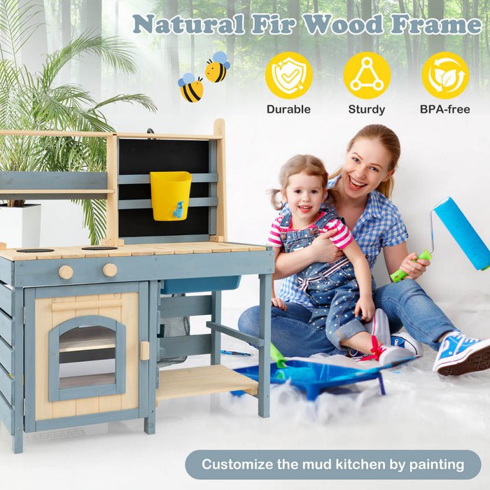 Costway 2-in-1 Outdoor Mud Kitchen With Faucet & Removable Sink Metal Baskets Storage Bag