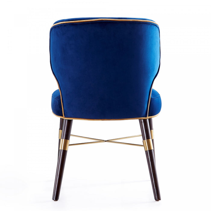 Strine Modern Wood Upholstered Dining Chair in Blue and Gold - Set of 2