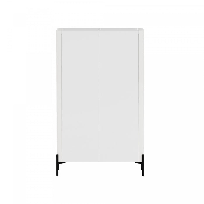 Abbey Modern 32\" Tempered Glass Bookcase Cabinet in White (4-Shelf) - Set of 2