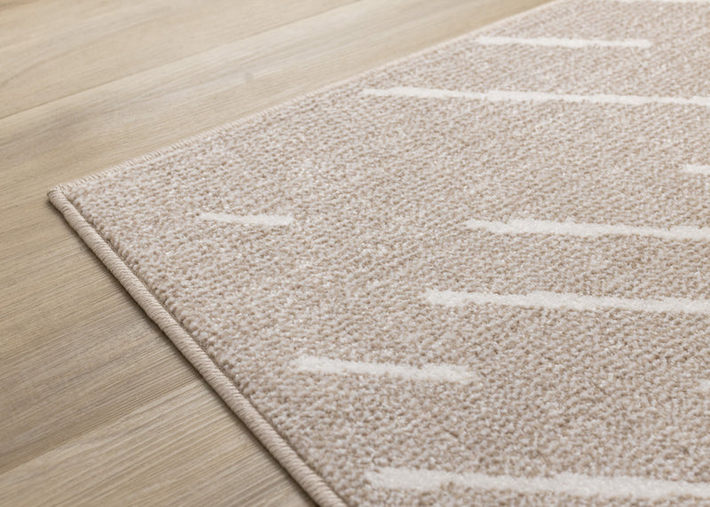 Covington Beige Cream Diagonal Rain Streaks Design Rug, 6'7\" x 9'10\" Indoor Area Rug