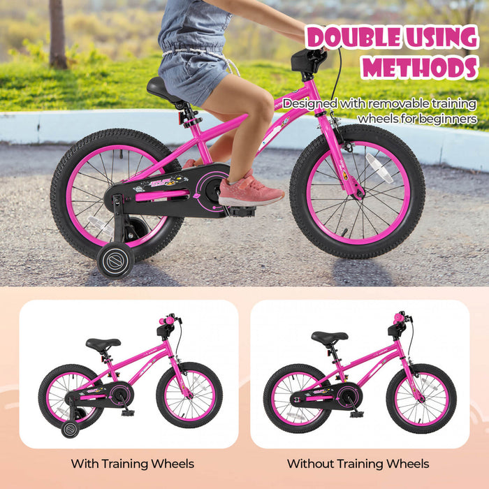 Costway 16-inch Kid's Bike For 4-7 Years Old With Adjustable Saddle & Anti-slip Handlebar Pink