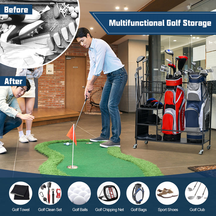 Costway Extra Large Golf Bag Storage Rack For Garage Fits 2 Golf Bags Organizer Withwheels