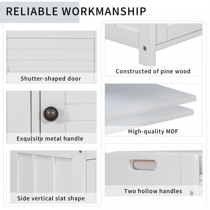 Olivia Pine Wood Storage Bench With 3-door Shoe Cabinet With Hidden Compartment - White