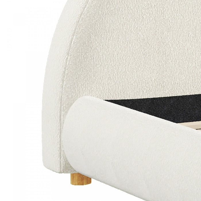 Harold Platform Bed with Boucle Upholstered Round Curved Headboard and Low-Profile Frame,Queen Size,White Queen Bed