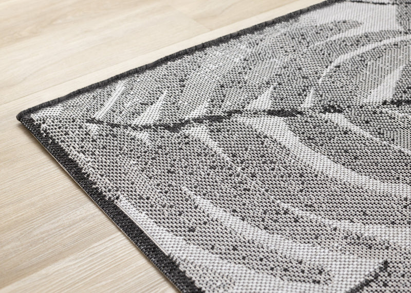 Jackson Grey White Botanical Leaves Rug, 7'10\" x 10'6\" Outdoor Area Rug