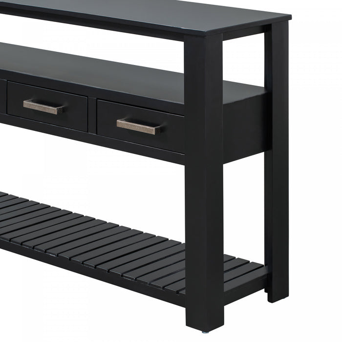Ava 62.2'' Large Entryway Table with Drawers and Open Shelves,Black Sofa Table