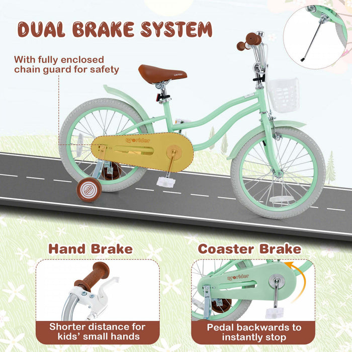 Costway 18\" Kids Bike Toddler Bicycle With Training Wheel Kickstand For 4-8 Years Green