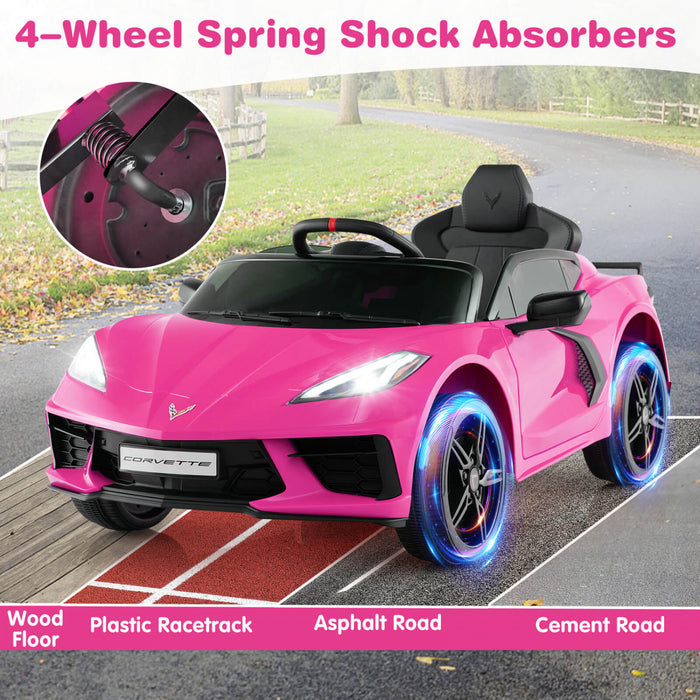 Costway 12v Electric Kids Ride On Car With Remote Control Wireless Connection Lights Pink