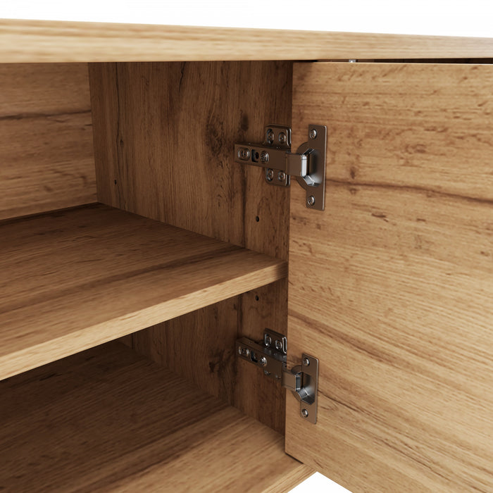 Zara 65 Inch Mid-Century TV Stand with Fluted Doors and Adjustable Shelves, Natural
