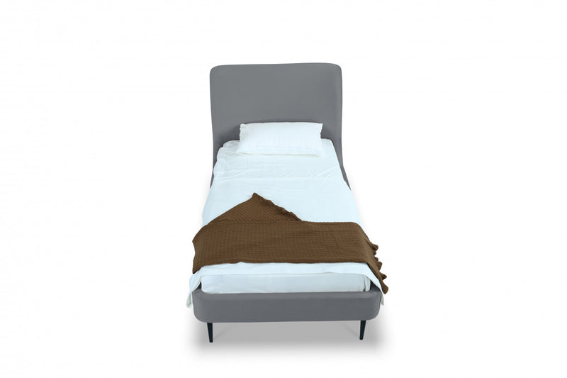 Heather Mid-Century Modern Velvet Upholstered Twin Bed in Gray and Black